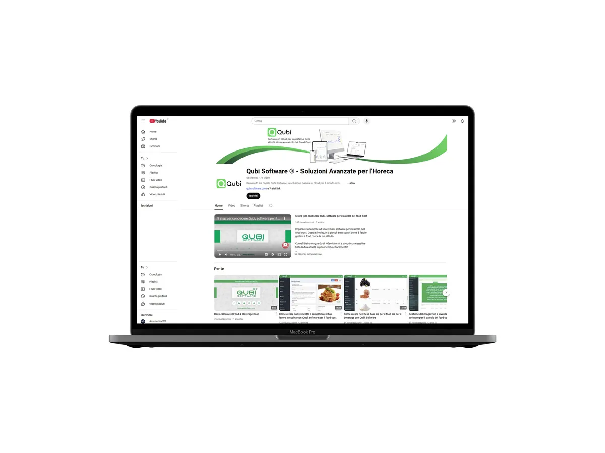 laptop con pagina youtube di qubi software