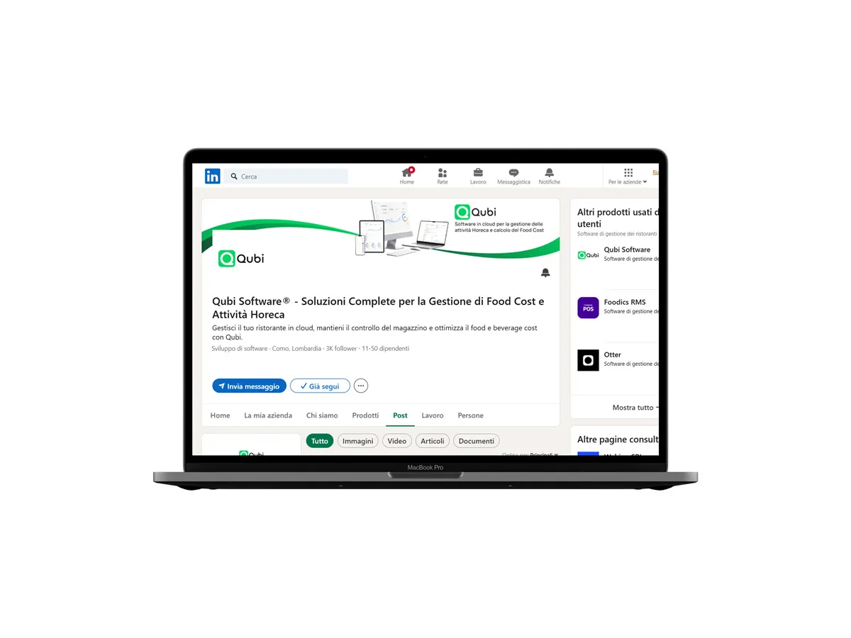 laptop con pagina linkedin di qubi software
